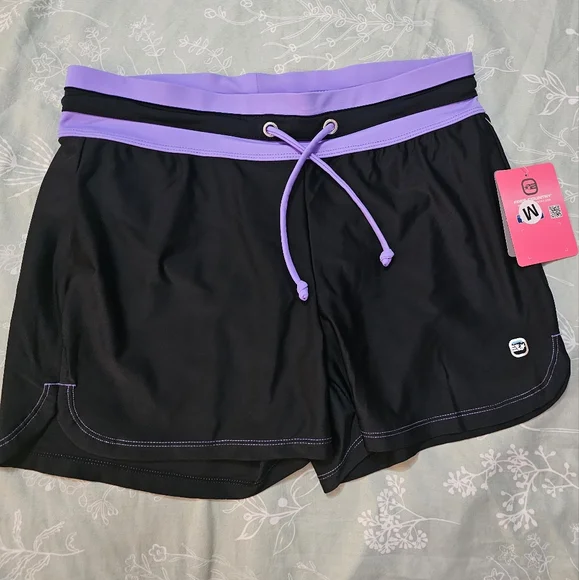 Free Country Black and Lavender Swim Shorts - Picture 2 of 13